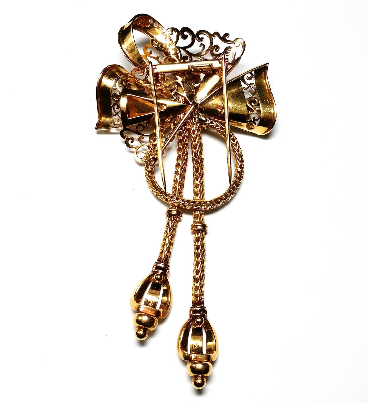 Ruby Diamond Gold Bow Clip Brooch