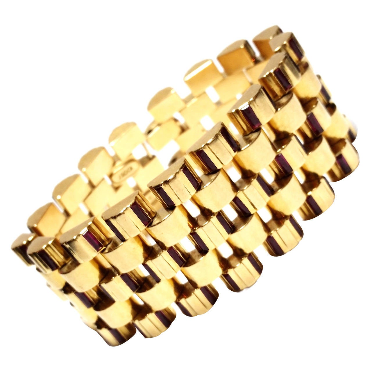 Ruby Gold Tank Bracelet For Sale