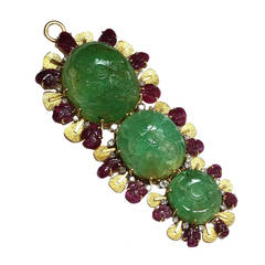 Carved Emerald Pendant Brooch by Sanz