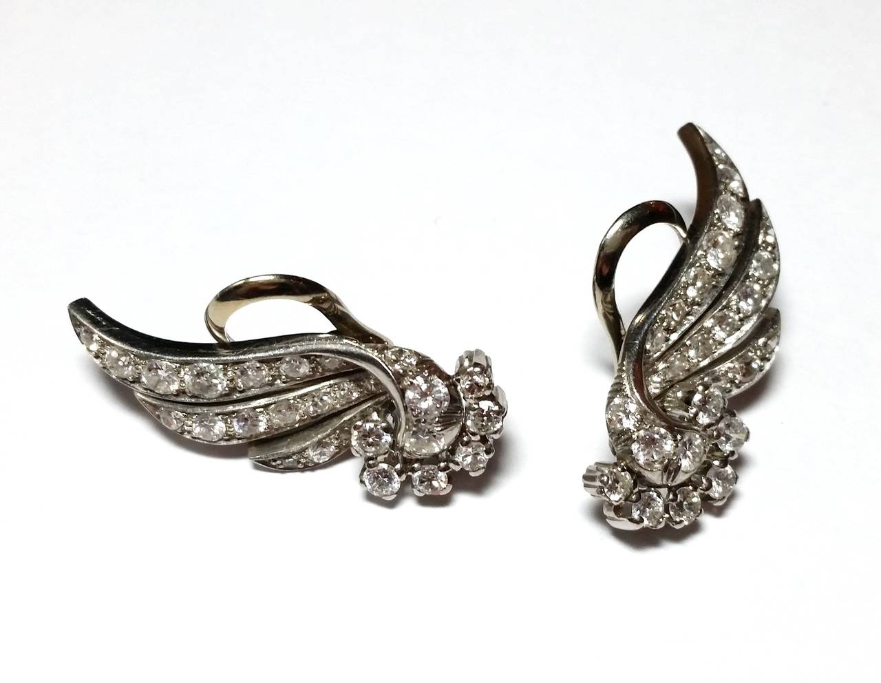 Diamond Platinum Wing Earrings/Clips
