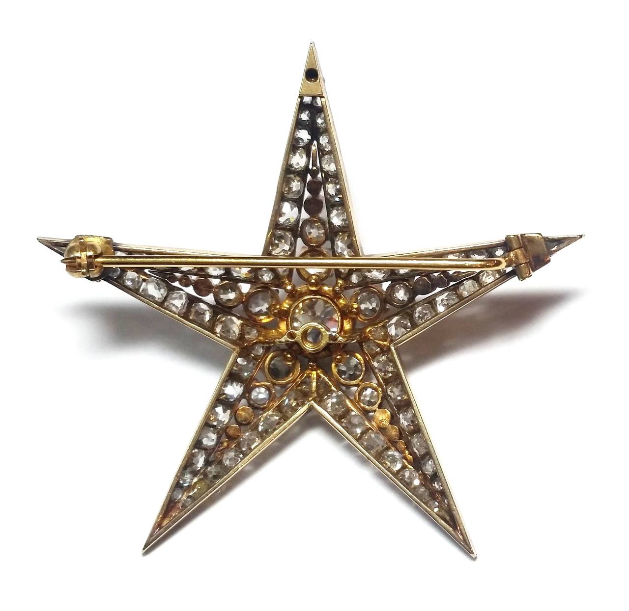 Victorian French Diamond Yellow Gold Star Brooch For Sale