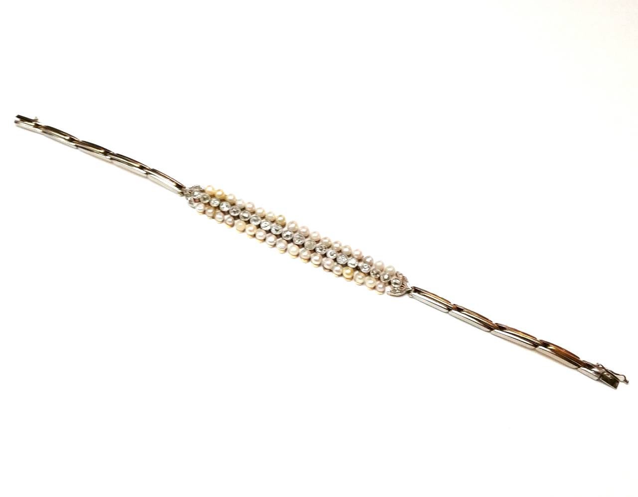 Antique Pearl Diamond Gold Platinum Flexible Bracelet