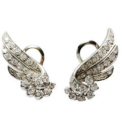 Diamond Platinum Wing Earrings/Clips