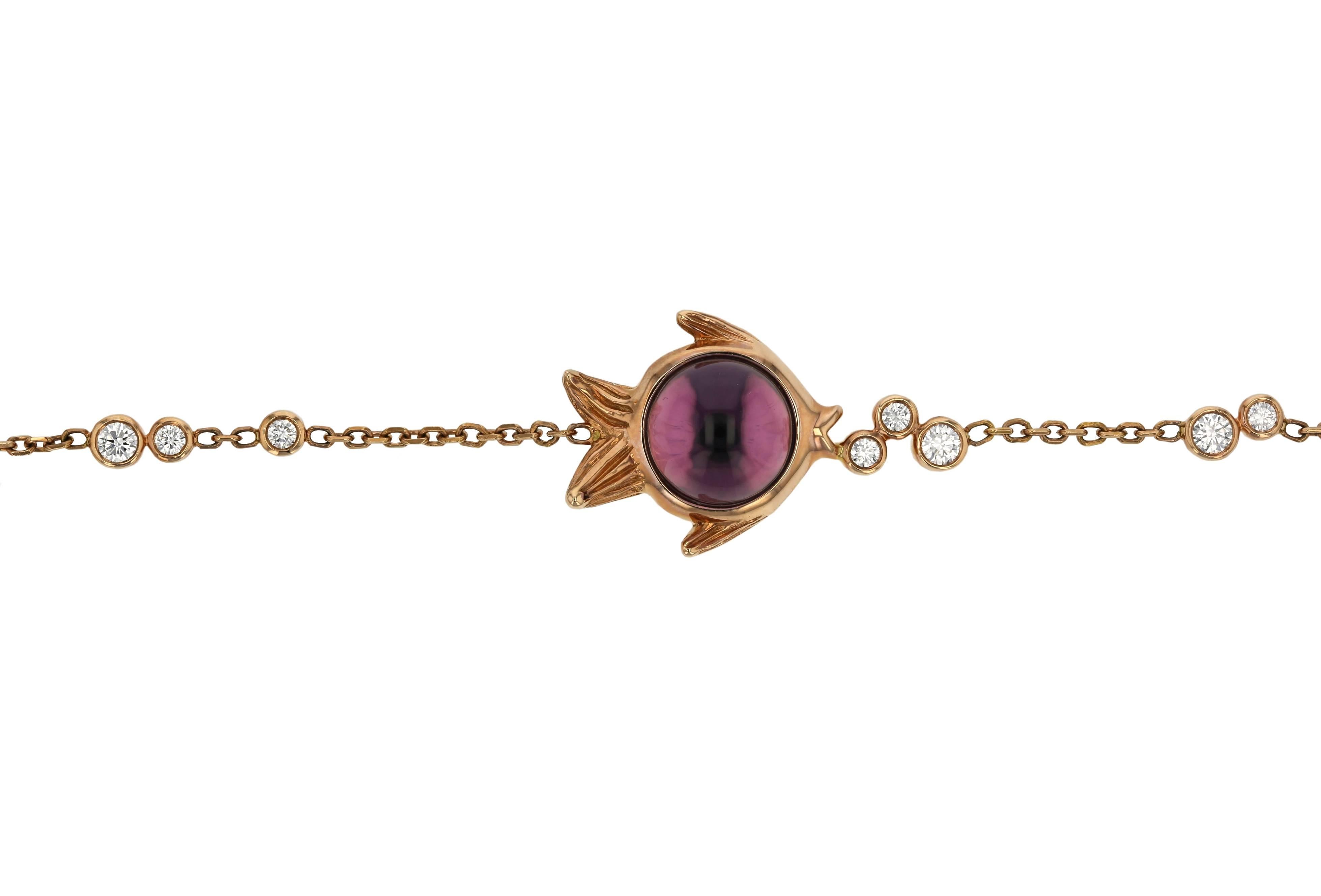 Amethyst Diamond Pink Gold Fish Bracelet In New Condition For Sale In Geneva, CH