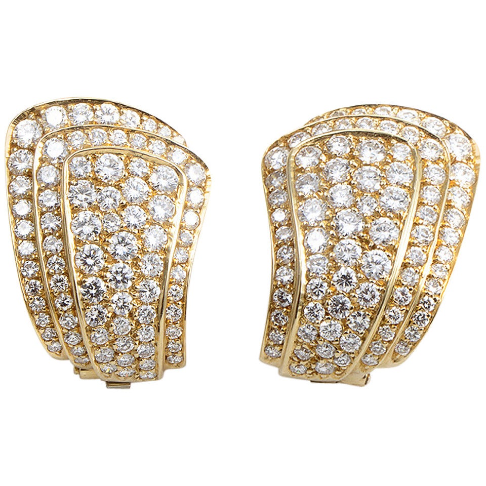 Van Cleef 
Arpels Diamond Pave Gold Huggie Clip-On Earrings