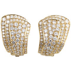 Van Cleef & Arpels Diamond Pave Gold Huggie Clip-On Earrings