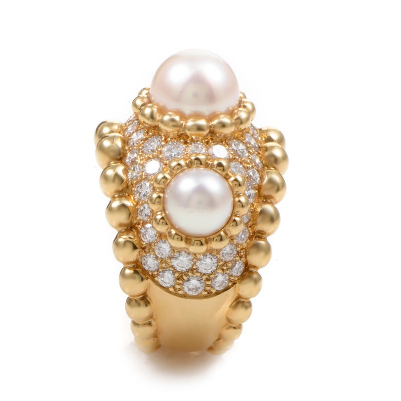 Chanel Pearl Gold Diamond Band Ring In Excellent Condition In Southampton, PA