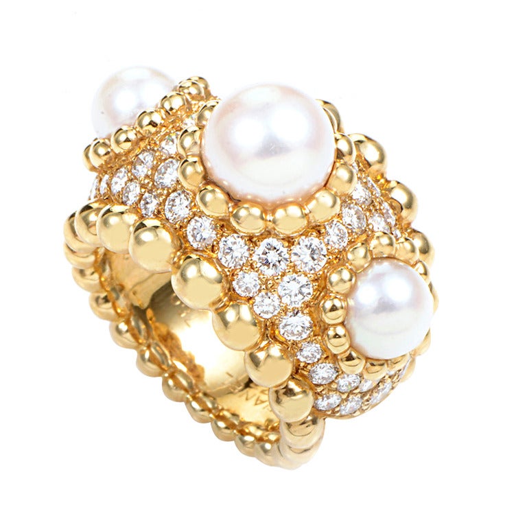 Chanel Pearl Gold Diamond Band Ring