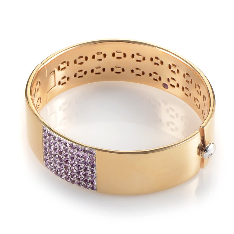 Roberto Coin Pink Sapphire Pave Gold Bangle Bracelet