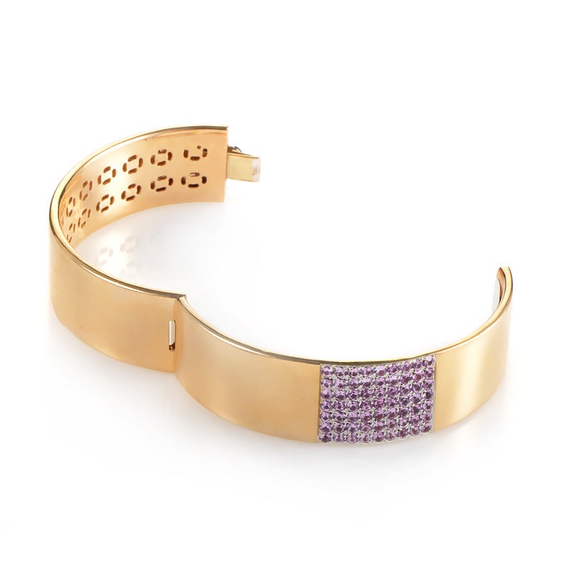 Roberto Coin Pink Sapphire Pave Gold Bangle Bracelet In Excellent Condition In Southampton, PA