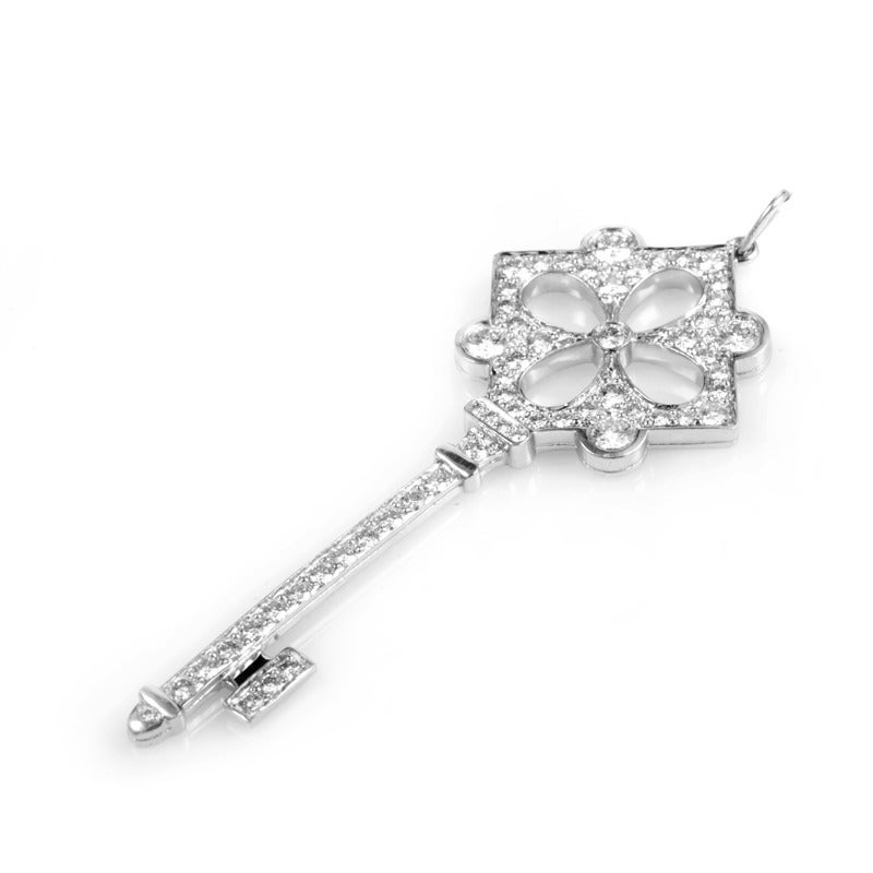 Tiffany & Co. is world renowned for the intricacy and superior quality of their jewelry designs. This pendant from the Tiffany Keys collection is a perfect example of their exceptional jewelry-making prowess. The pendant is made of platinum and is