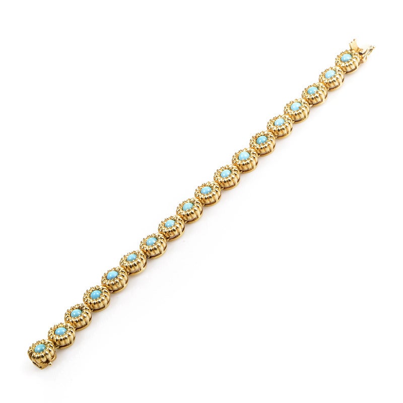 Tiffany & Co. Turquoise Gold Flower Bracelet In Excellent Condition In Southampton, PA