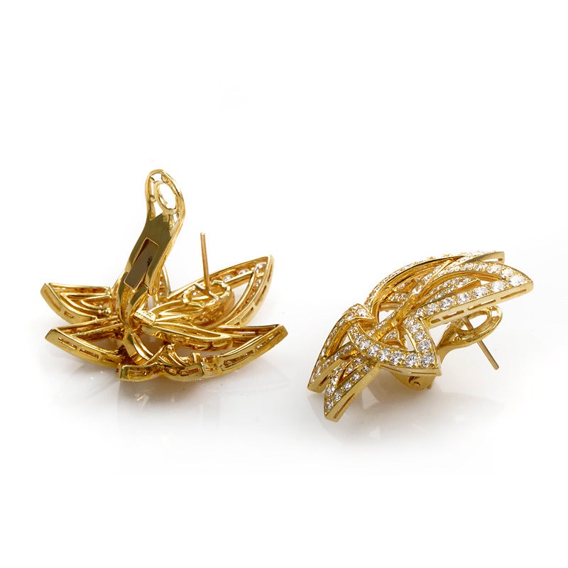 Tiffany & Co. Diamond Gold Pave Flower Earrings