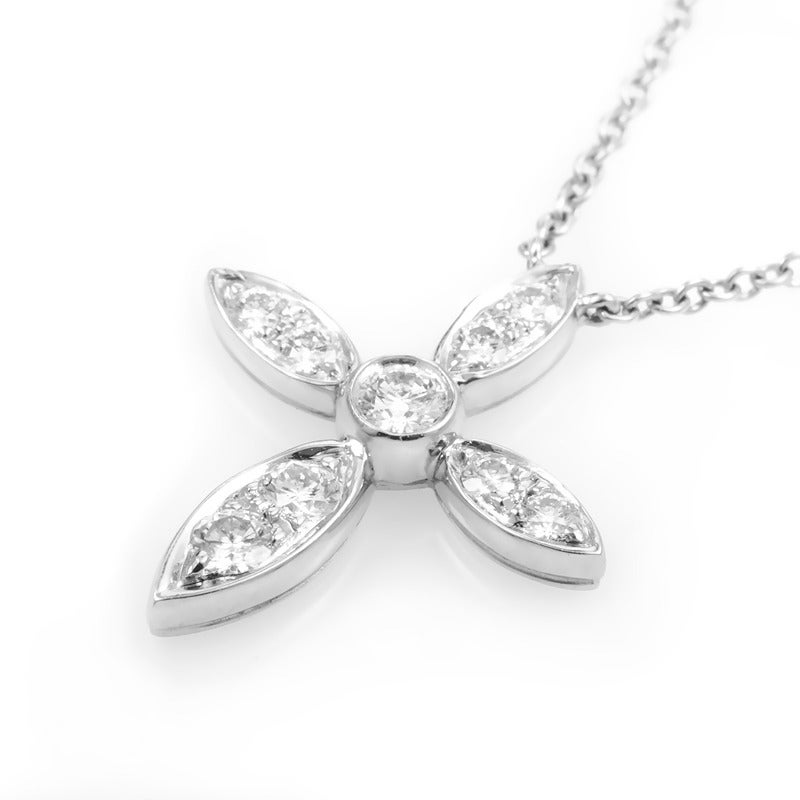Tiffany & Co. Diamond Platinum Cross Pendant Necklace In Excellent Condition In Southampton, PA