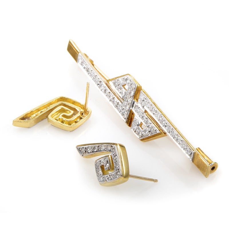 Ilias Lalaounis Diamond Gold Earring and Brooch Set In Excellent Condition In Southampton, PA