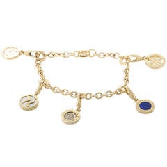 Bulgari Mother of Pearl Diamond Pave Lapis Lazuli Gold Charm Bracelet