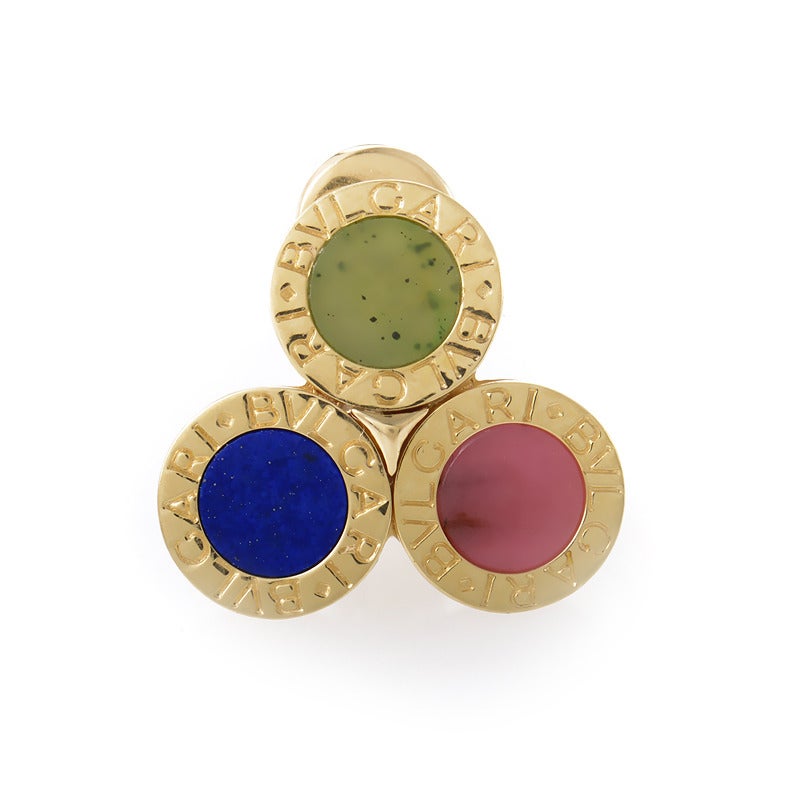 A rainbow of colors takes center stage in this playful design from Bulgari's BULGARI-BVLGARI collection. The earrings are comprised of 18K yellow gold circles accented with varying stones. Simply stunning!