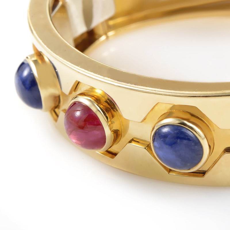 Bulgari Hinged Ruby Sapphire Gold Cuff In Excellent Condition In Southampton, PA