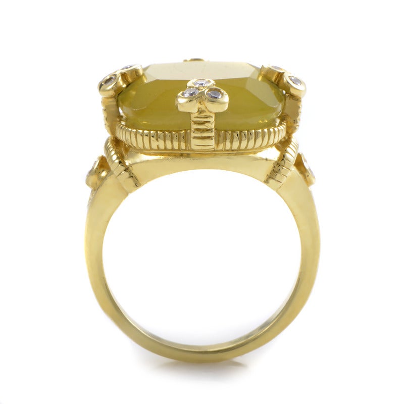 Judith Ripka Yellow Jade Diamond Gold Ring