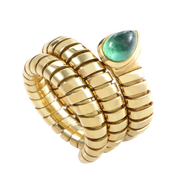 Bulgari Tubogas Emerald Gold Snake Ring at 1stDibs | bulgari gold snake ring