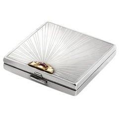 Vintage Cartier Ruby Silver Gold Makeup Compact