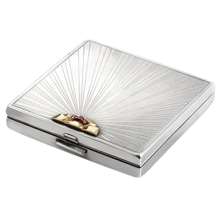 Cartier Ruby Silver Gold Makeup Compact