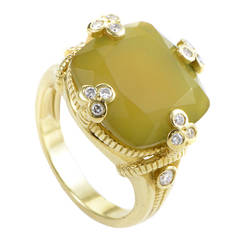 Judith Ripka Yellow Jade Diamond Gold Ring