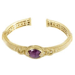 Vintage Judith Ripka Ruby Diamond Gold Bangle Bracelet