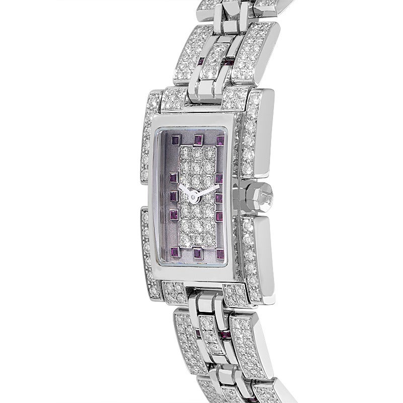 Fred Ladies White Gold Diamond Ruby Bracelet Quartz Wristwatch