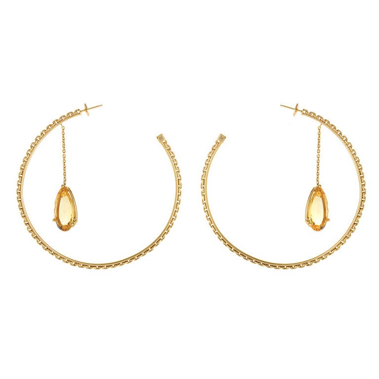 Louis Vuitton Oversized Citrine Gold Hoop Earrings at 1stDibs