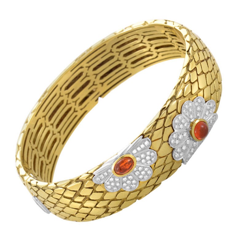 Roberto Coin Citrine Diamond Gold Floral Bangle