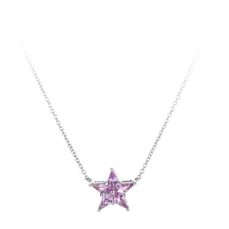 Tiffany & Co. Pink Sapphire Platinum Star Pendant Necklace