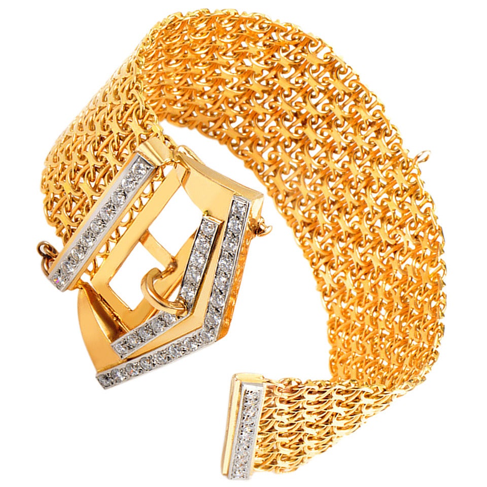 French Diamond Multi-Gold Belt Buckle Bracelet