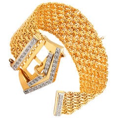 Vintage French Diamond Multi-Gold Belt Buckle Bracelet