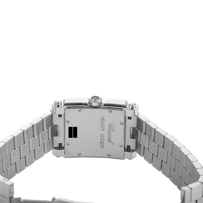 Chopard Lady's Stainless Steel Happy Sport Seven Diamonds Square Wristwatch In New Condition In Southampton, PA