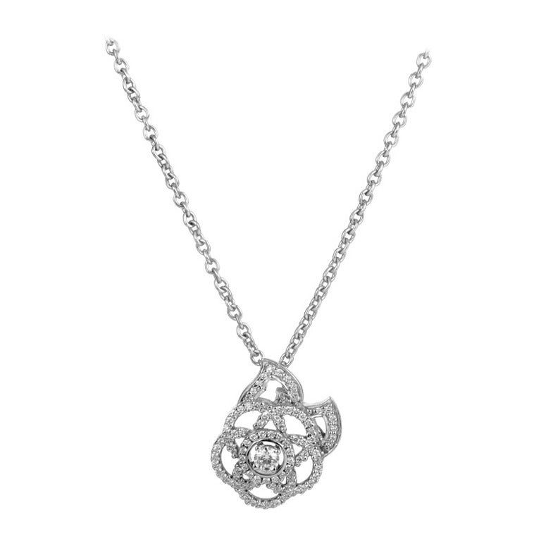 Chanel Camellia Diamond Gold Pendant Necklace