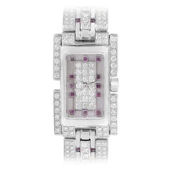 Fred Ladies White Gold Diamond Ruby Bracelet Quartz Wristwatch