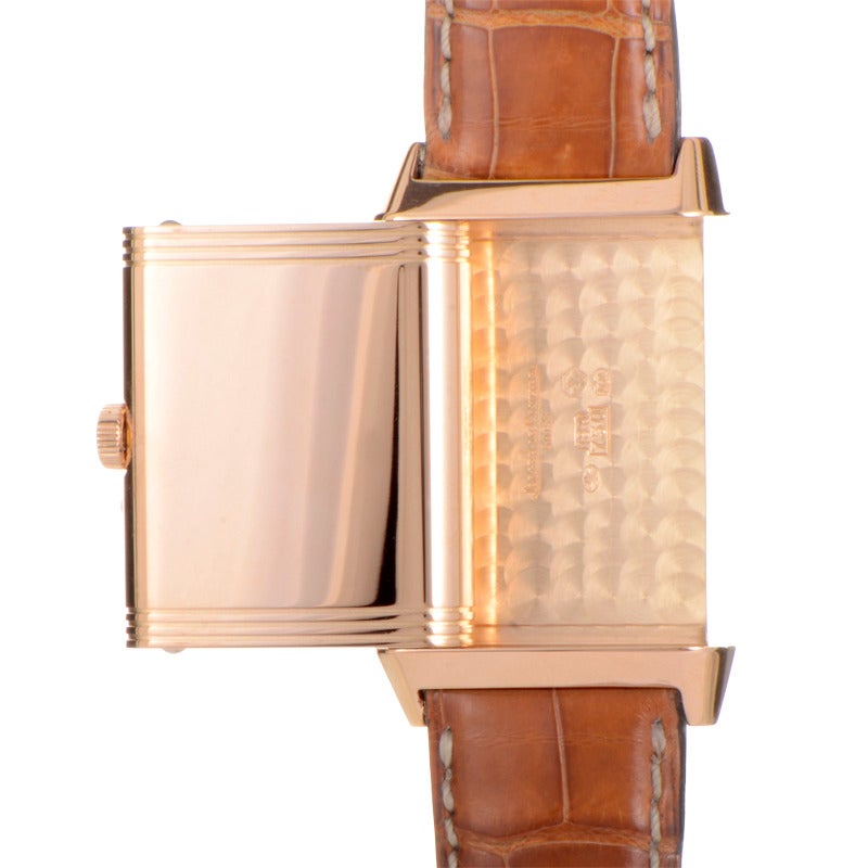 Jaeger LeCoultre Rose Gold Reverso Date Manual Wind Wristwatch In Excellent Condition In Southampton, PA