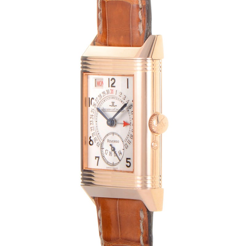 Men's Jaeger LeCoultre Rose Gold Reverso Date Manual Wind Wristwatch