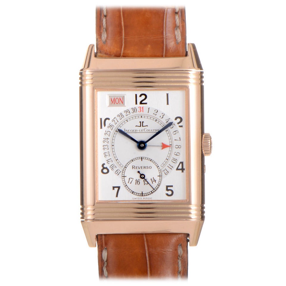 Jaeger LeCoultre Rose Gold Reverso Date Manual Wind Wristwatch