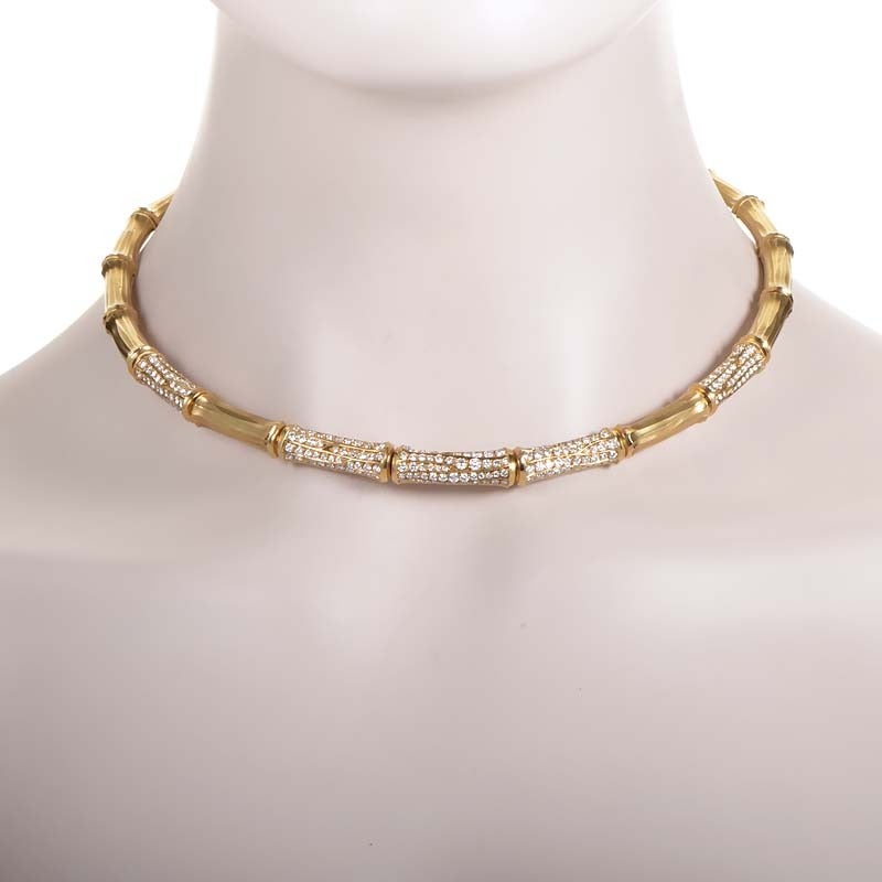 Cartier Diamond Brushed Gold Bamboo Collar Necklace at 1stDibs