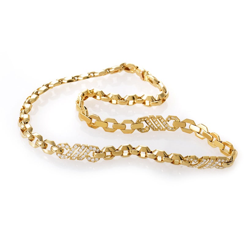 Cartier Diamond Gold Partial-Pave Link Necklace