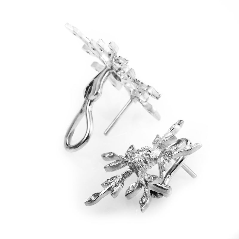 Cathy Waterman Diamond Platinum Flower Earrings In Excellent Condition In Southampton, PA