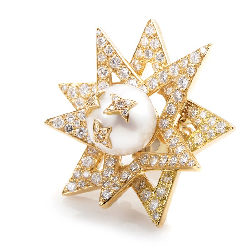 Chanel Pearl Diamond Gold Super Star Earrings