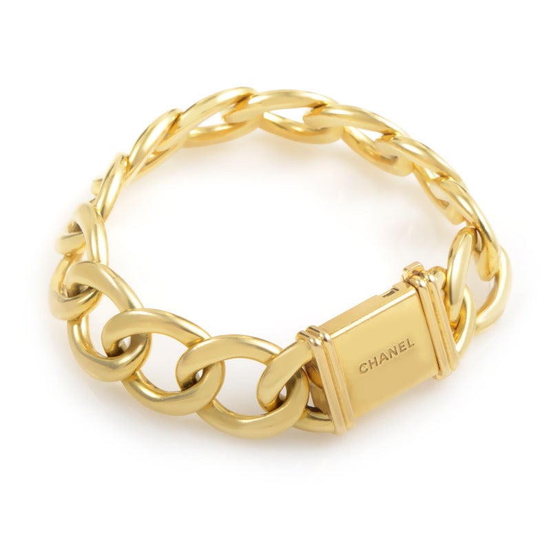 Luxurious links made of 18K yellow gold will add a bold statement to any look. This bracelet from Chanel does the trick with its hefty design and rocker-chic edge.