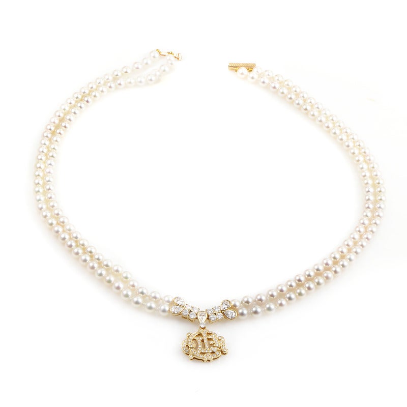 Christian Dior Pearl Diamond Gold Necklace In Excellent Condition In Southampton, PA