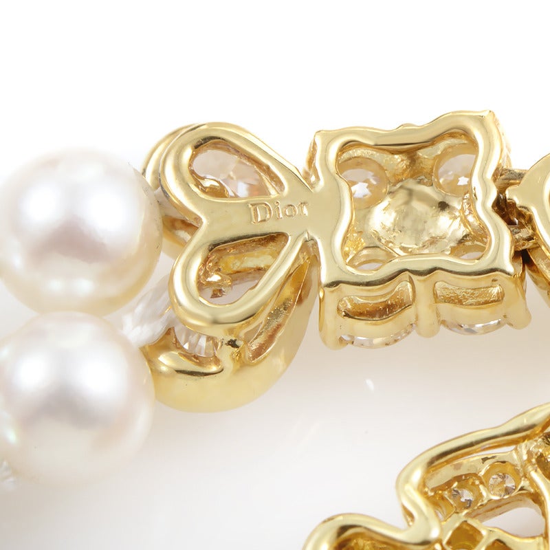 Women's Christian Dior Pearl Diamond Gold Necklace
