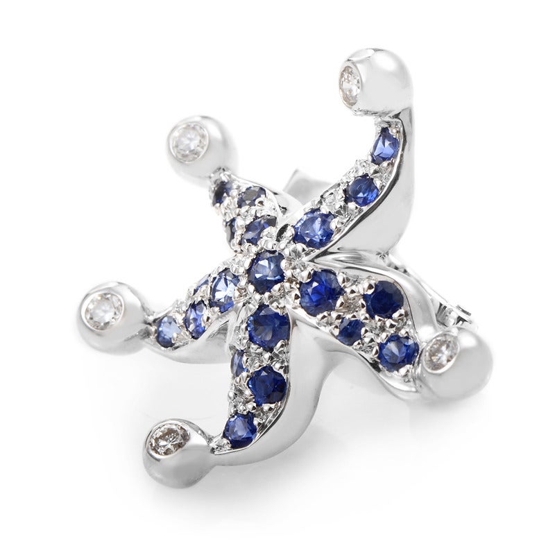 Dior Sapphire Diamond Gold Starfish Clip-On Earrings In Excellent Condition In Southampton, PA