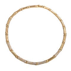 Vintage Cartier Diamond Brushed Gold Bamboo Collar Necklace