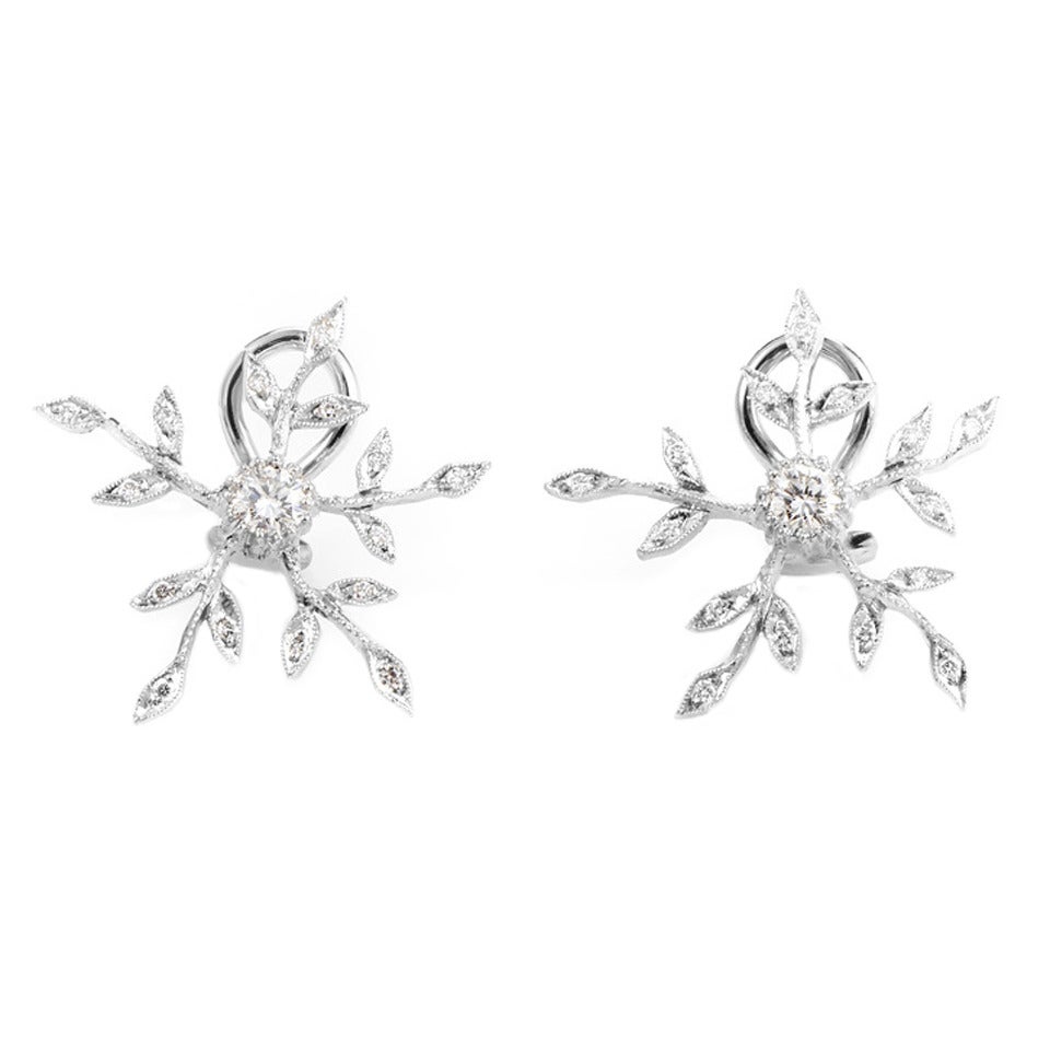 Cathy Waterman Diamond Platinum Flower Earrings at 1stDibs